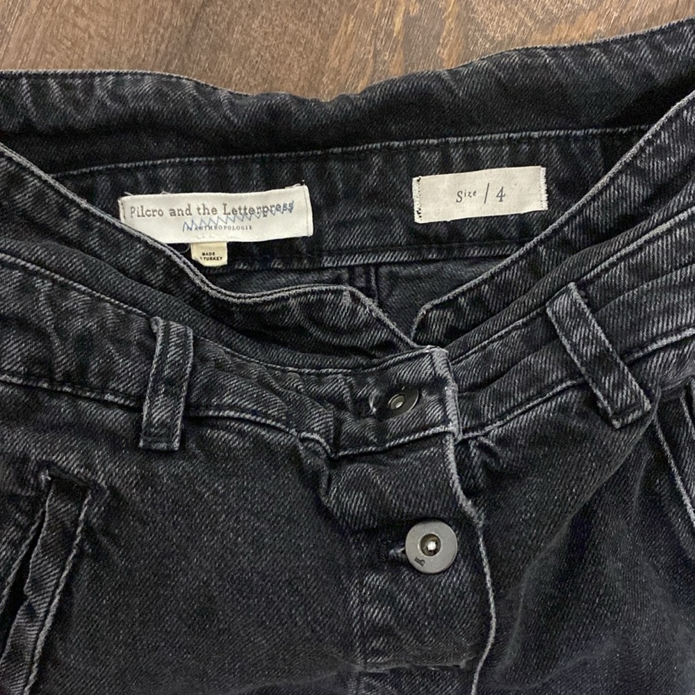 PILCRO FOR ANTHROPOLOGIE BUTTON FRONT HIGH WAISTED MINI SKIRT WASHED BLACK DENIM - Picture 11 of 14